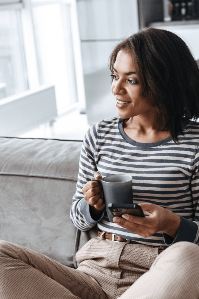 lady relaxing with coffee enjoying passive income