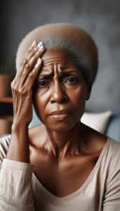A black woman over 50 suffering menopause