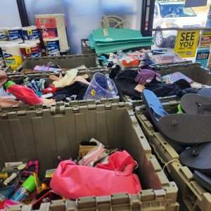 crates of dollar general event clearaance items