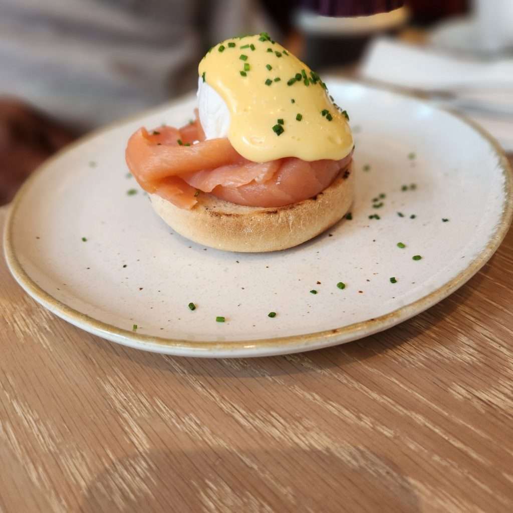 breakfast salmon eggs bread London Trafalgar St. James
